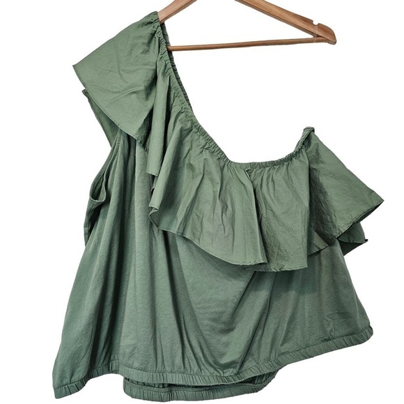A New Day Blouse Womens 3X Green One Shoulder Ruffle Sleeveless Boho Top - Picture 2 of 9